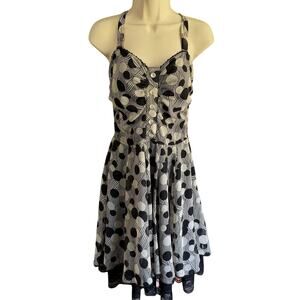 RockSteady 1950’s Style Chiffon Swing Dress - Tiered Lace Hem Polka Dot Size M